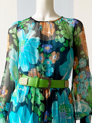 Zijden floral 70s jurk