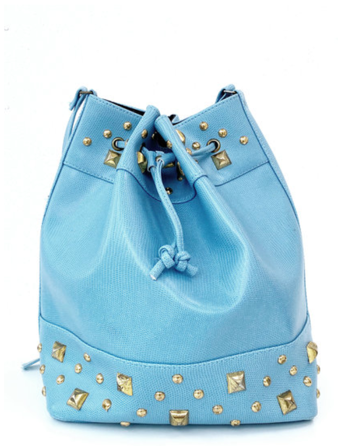 Lichtblauwe faux leren tas met studs