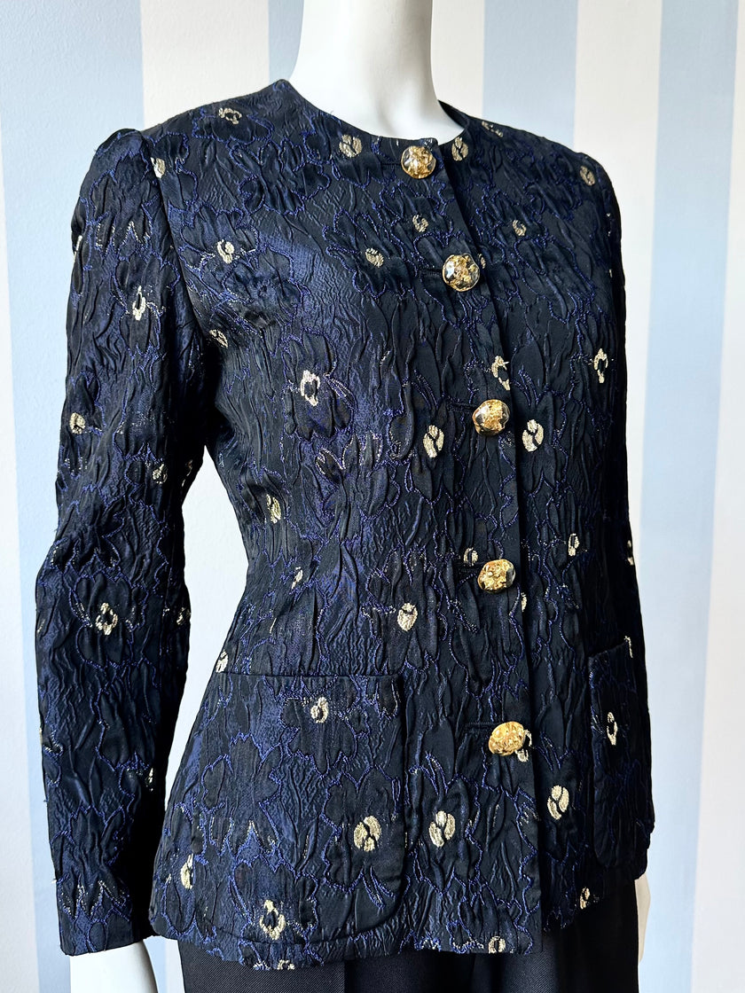 Donkerblauw/zwart jacquard jasje