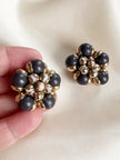 Donkerblauw/gouden clip oorbellen