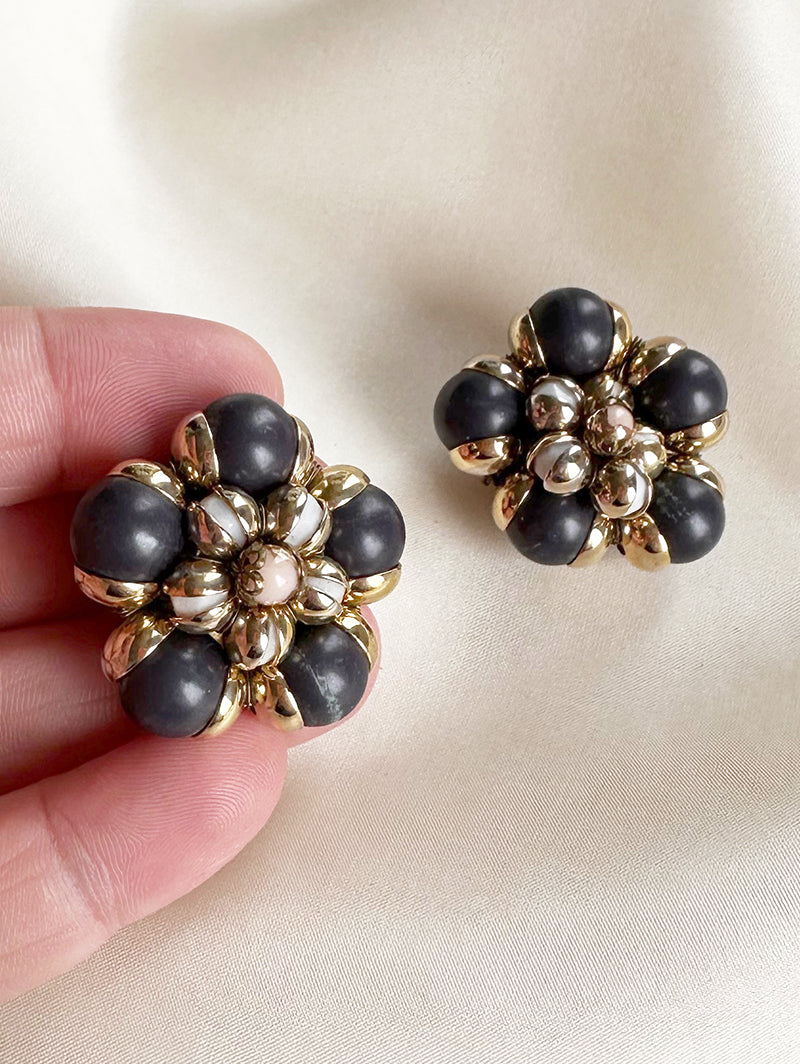 Donkerblauw/gouden clip oorbellen
