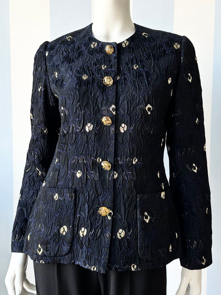 Donkerblauw/zwart jacquard jasje