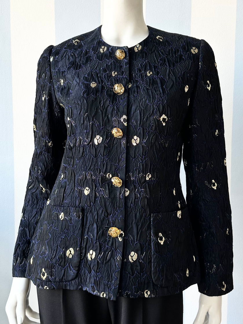 Donkerblauw/zwart jacquard jasje