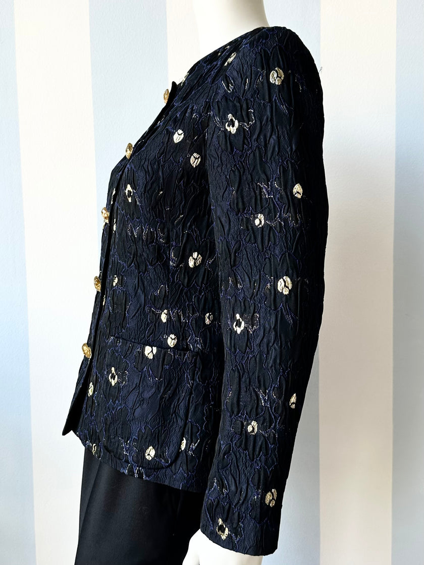 Donkerblauw/zwart jacquard jasje