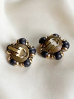 Donkerblauw/gouden clip oorbellen
