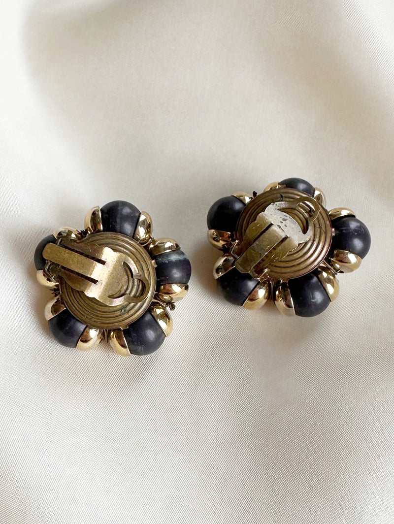Donkerblauw/gouden clip oorbellen