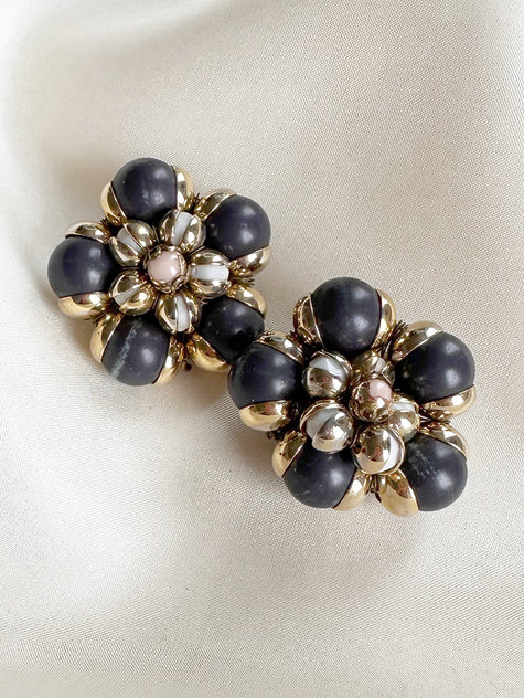 Donkerblauw/gouden clip oorbellen