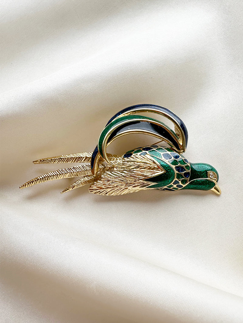 Grote geëmailleerde vogelbroche