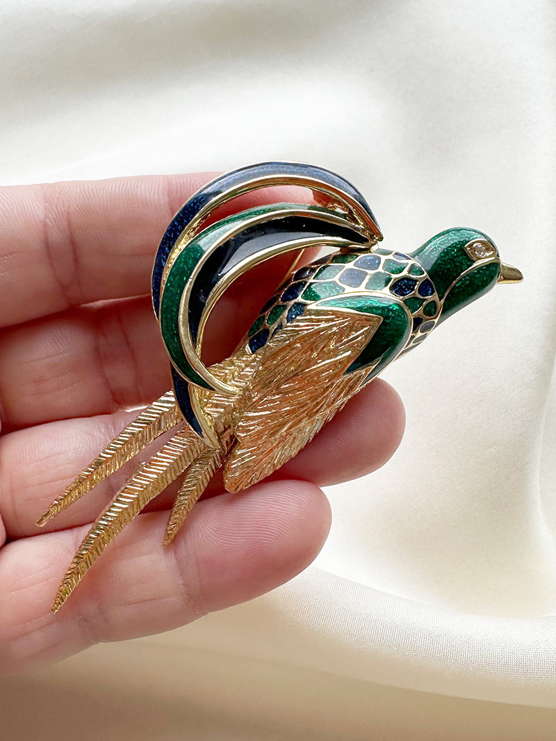 Grote geëmailleerde vogelbroche