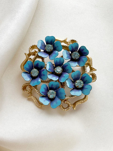 Designer broche/kettinghanger met vergeetmenietjes