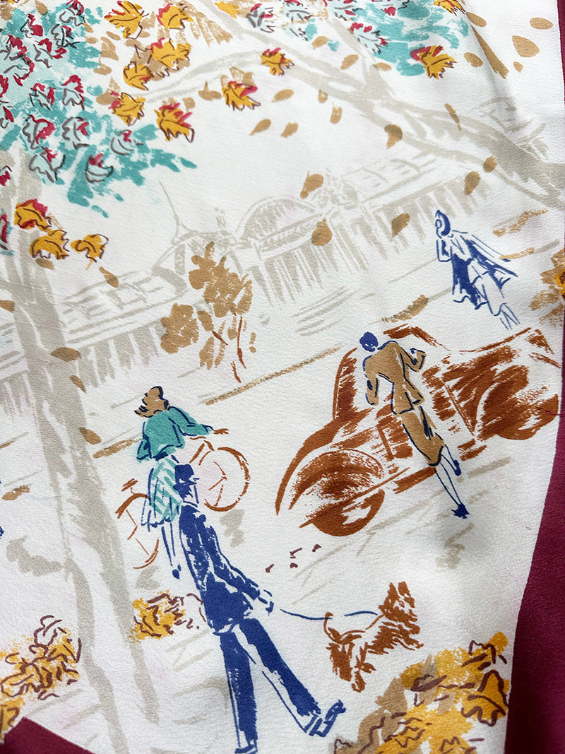 Vintage novelty sjaal met Parijse taferelen