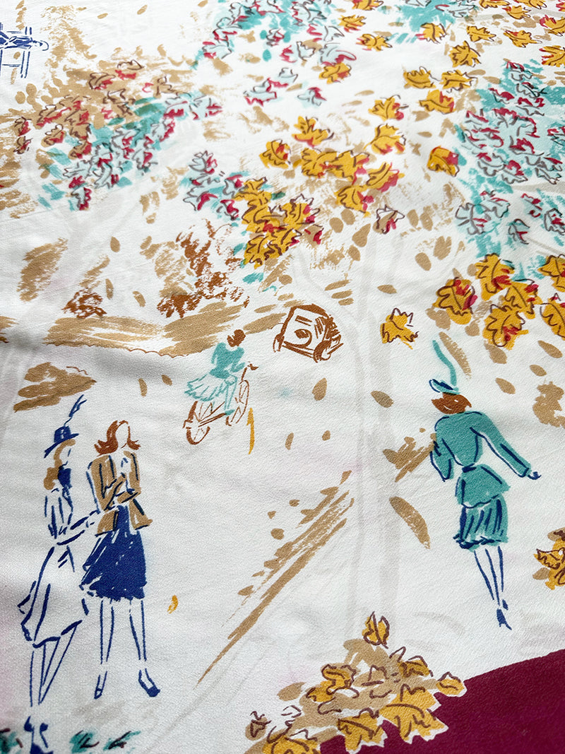 Vintage novelty sjaal met Parijse taferelen