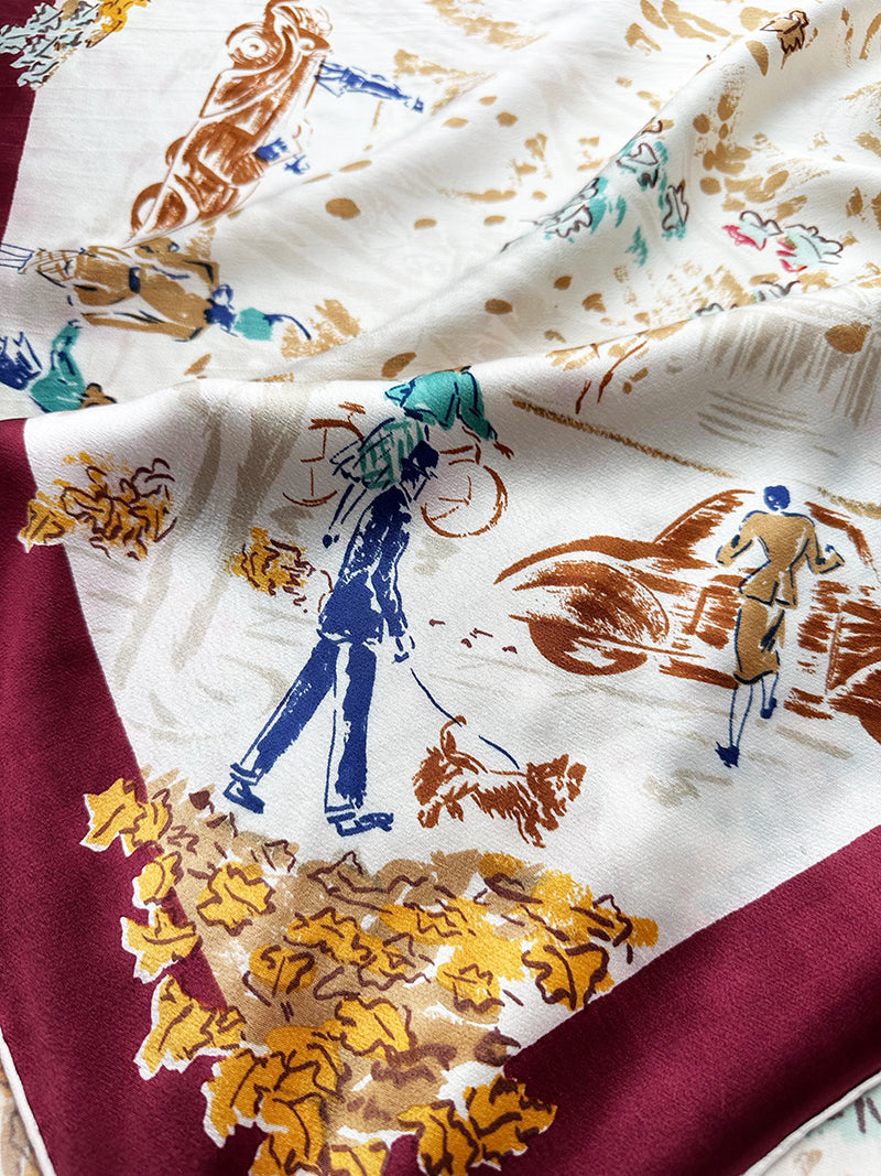 Vintage novelty sjaal met Parijse taferelen