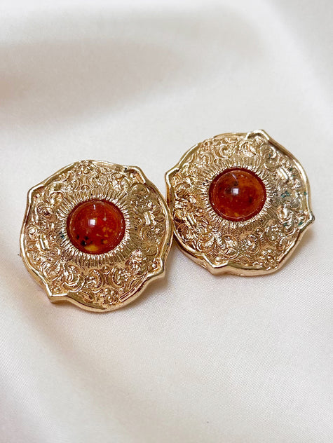 Grote goud & bruine clip oorbellen