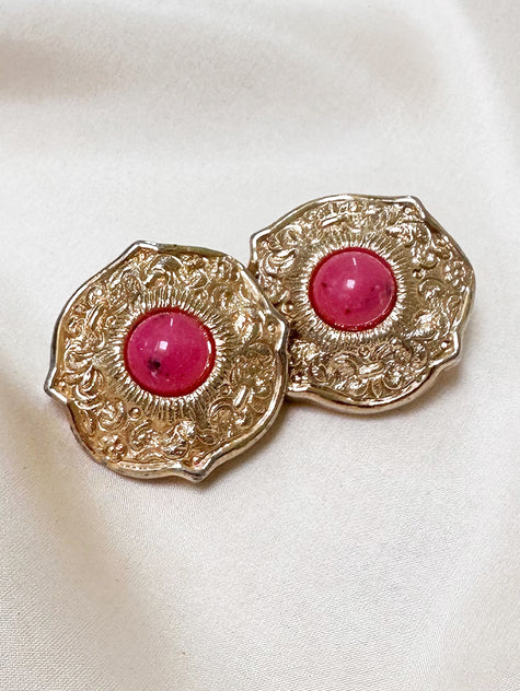 Grote goud & roze clip oorbellen