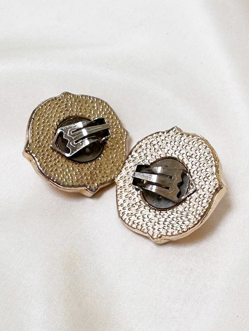 Grote goud & roze clip oorbellen