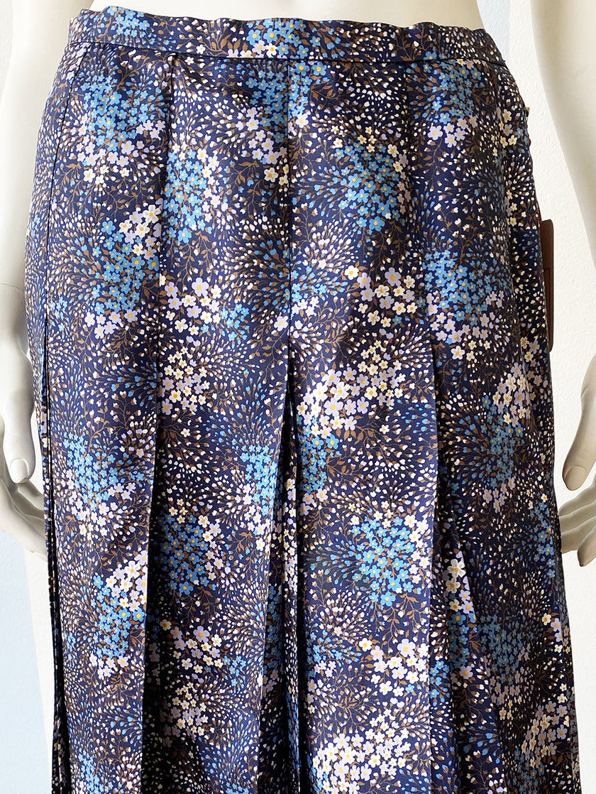 Donkerblauwe floral plooirok