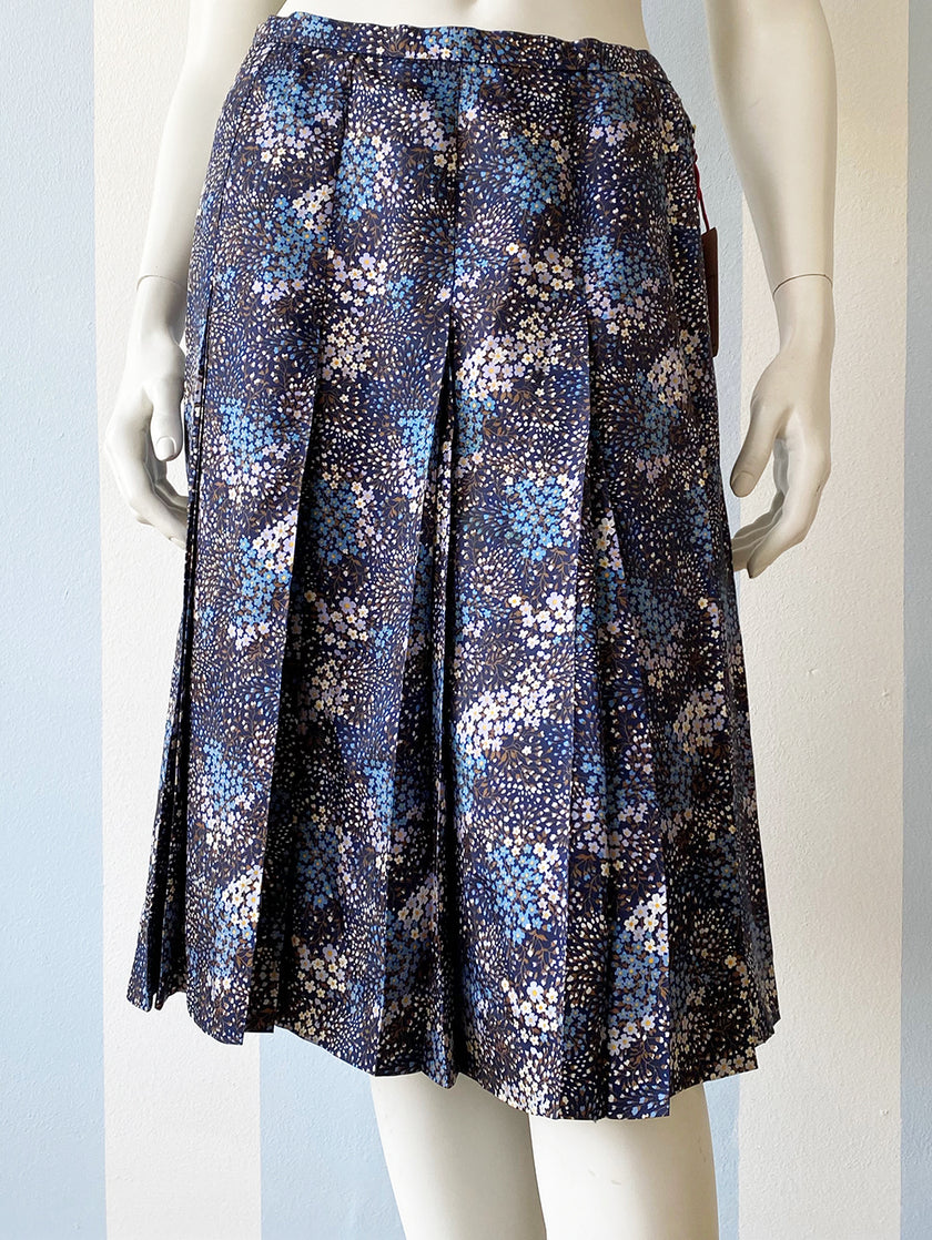 Donkerblauwe floral plooirok