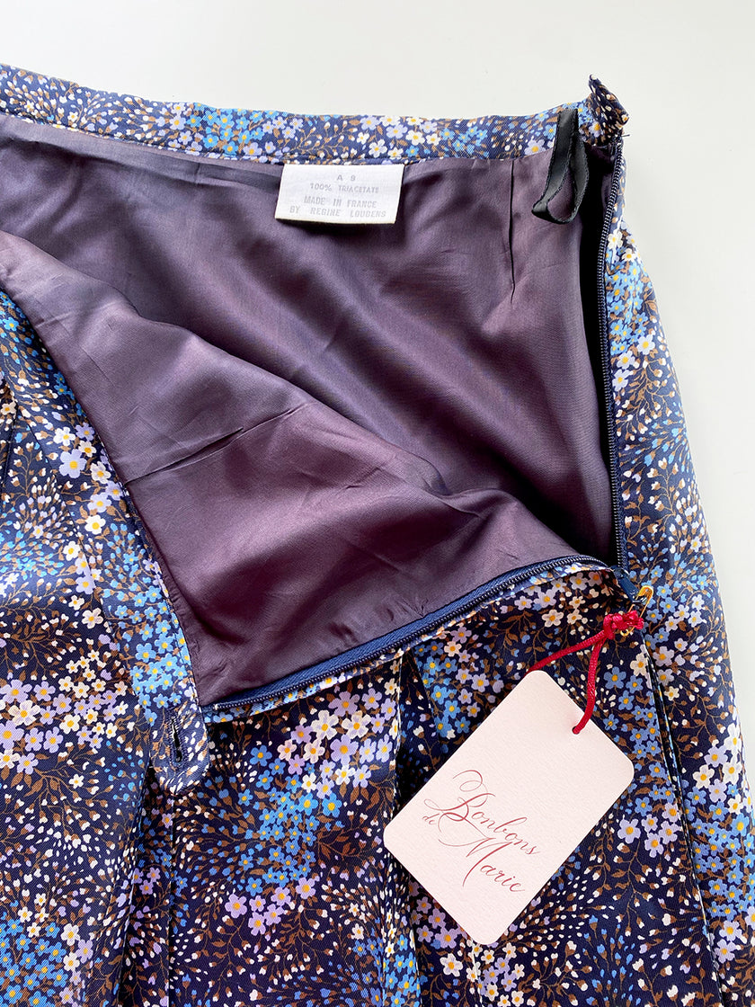 Donkerblauwe floral plooirok