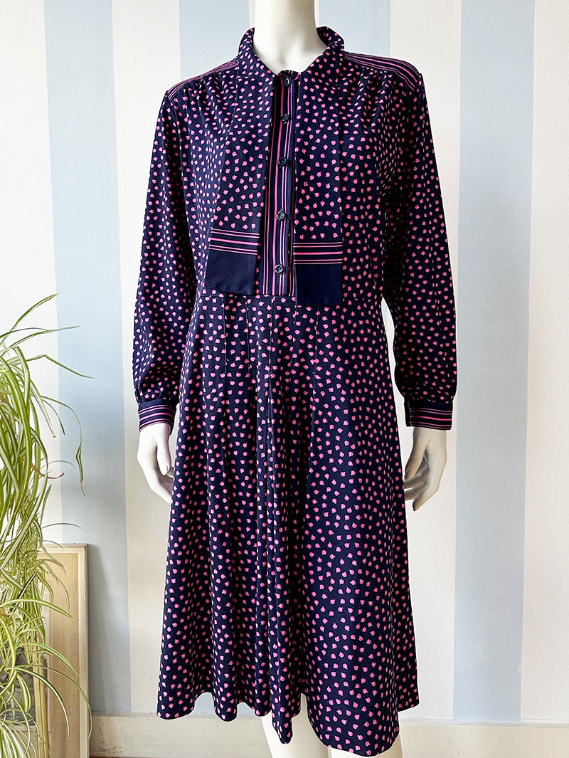 Donkerblauw/roze strikjurk