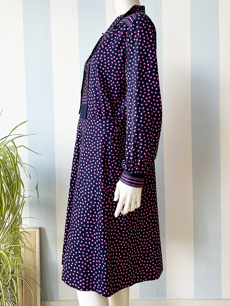 Donkerblauw/roze strikjurk