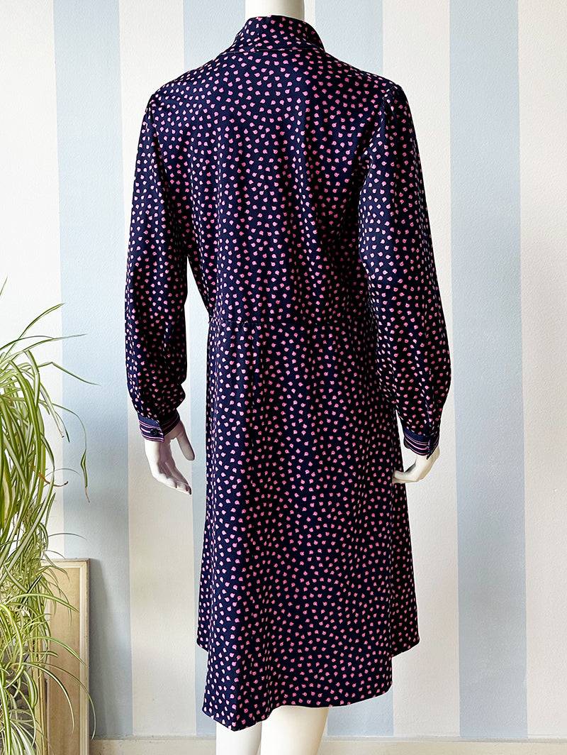 Donkerblauw/roze strikjurk