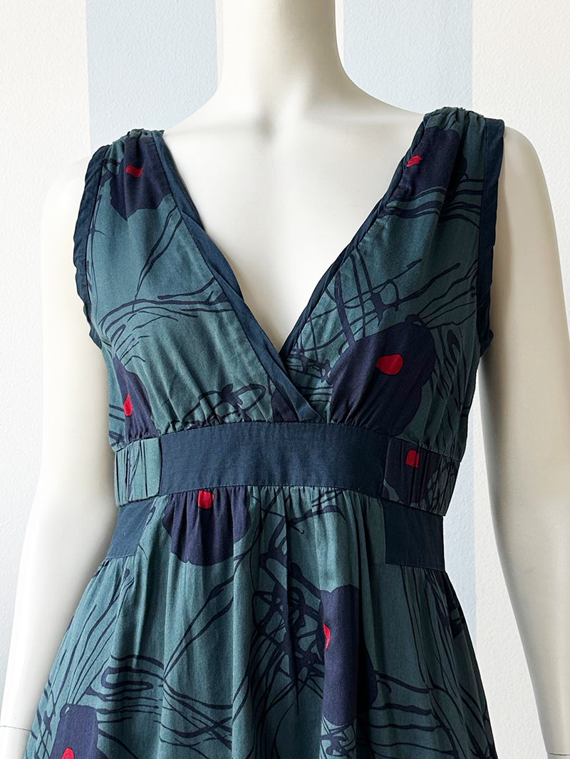 Groen/blauwe designer jurk