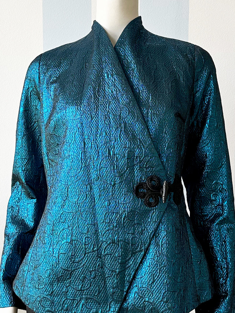 Teal jacquard blazer