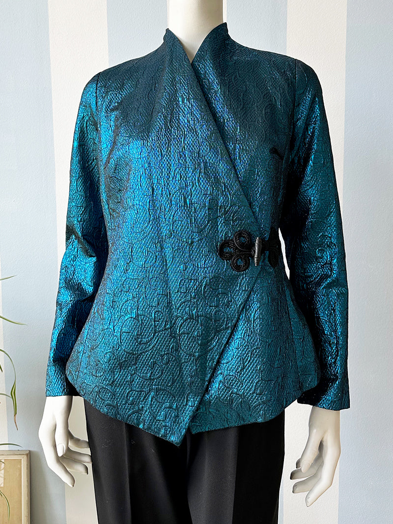 Teal jacquard blazer