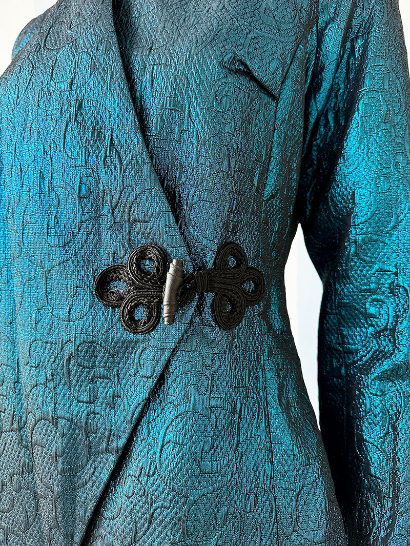 Teal jacquard blazer