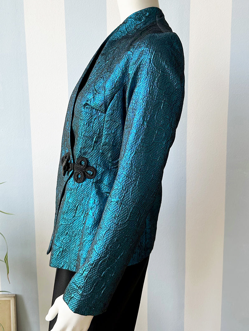 Teal jacquard blazer