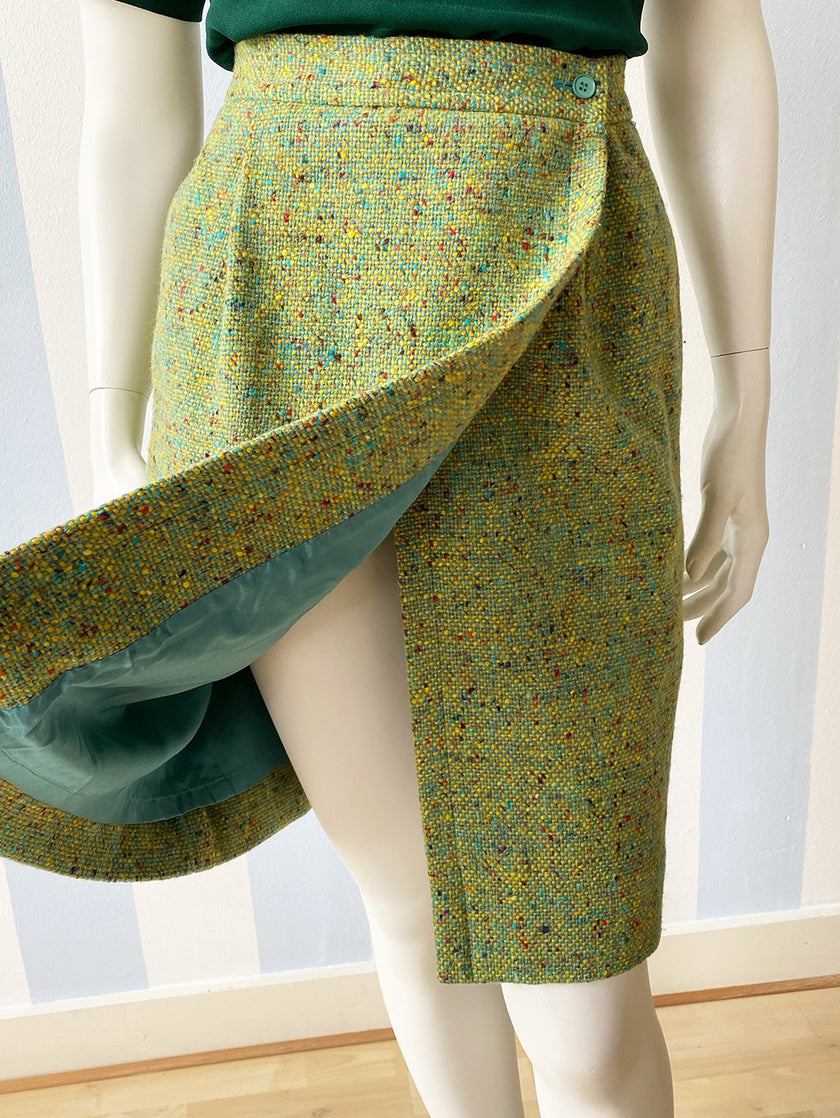 Groen tweed wollen overslagrokje