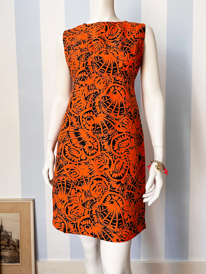 Oranje linnen print jurk