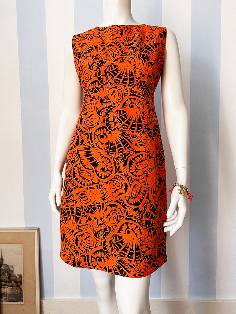 Oranje linnen print jurk
