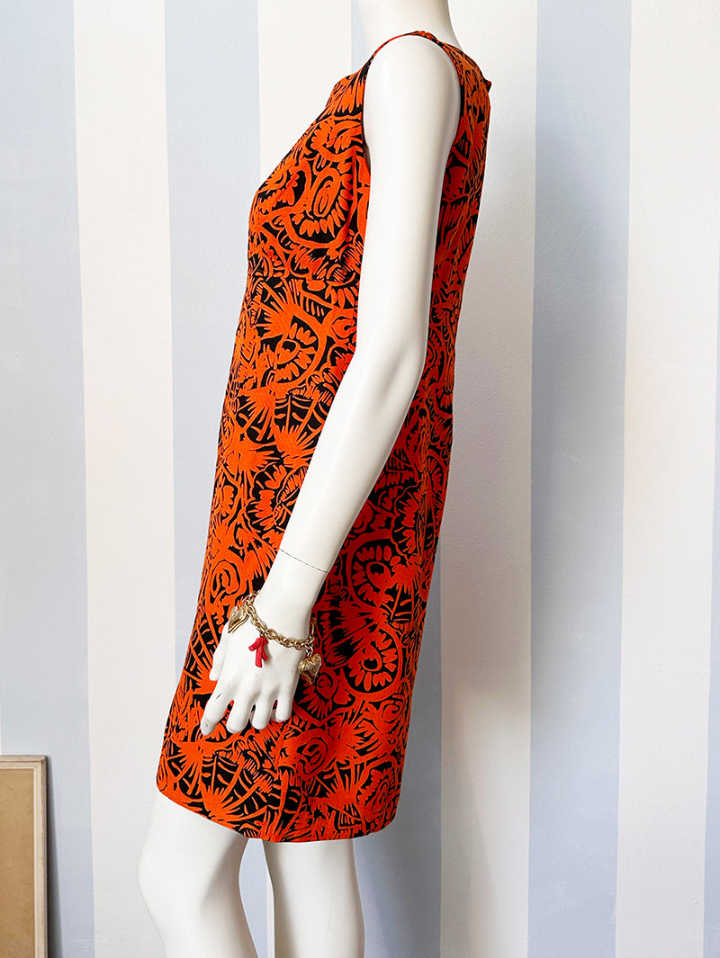 Oranje linnen print jurk