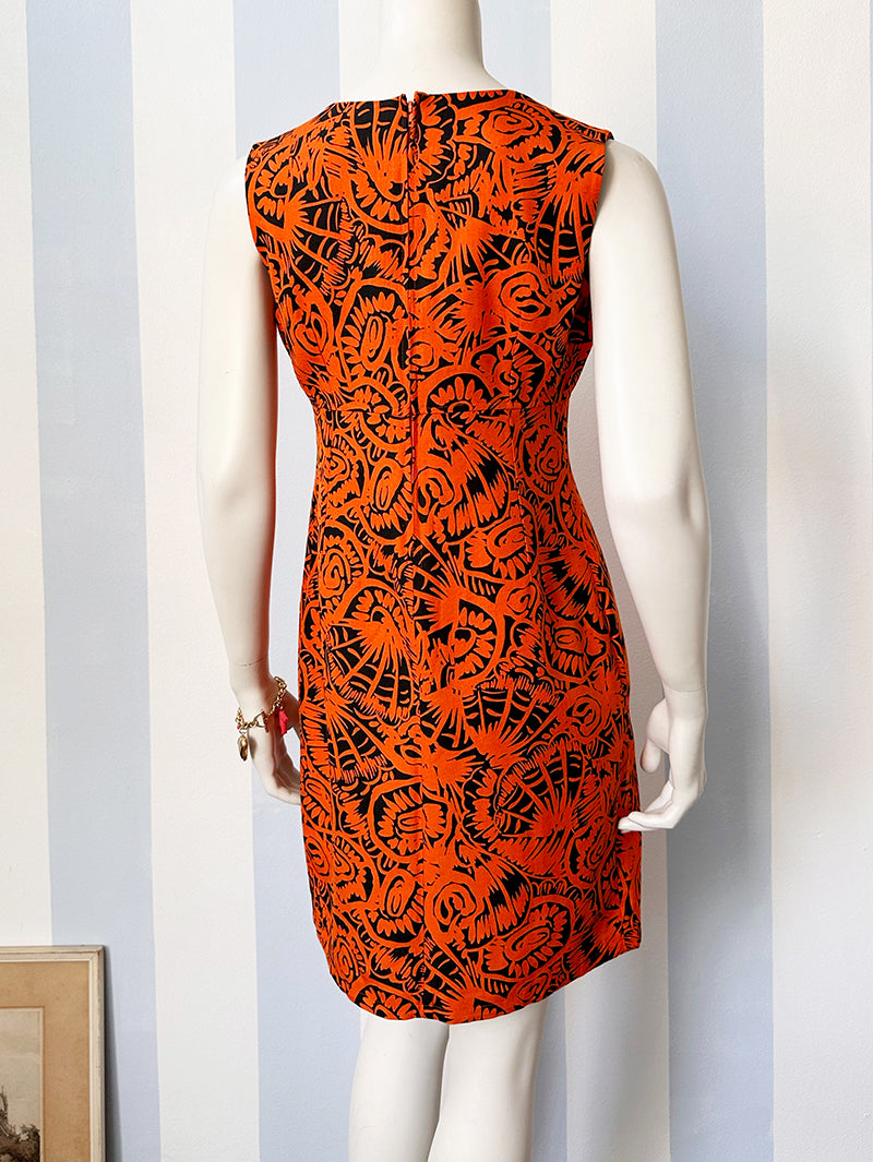 Oranje linnen print jurk