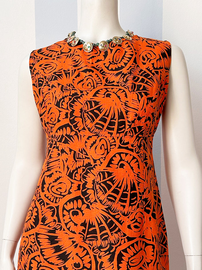 Oranje linnen print jurk