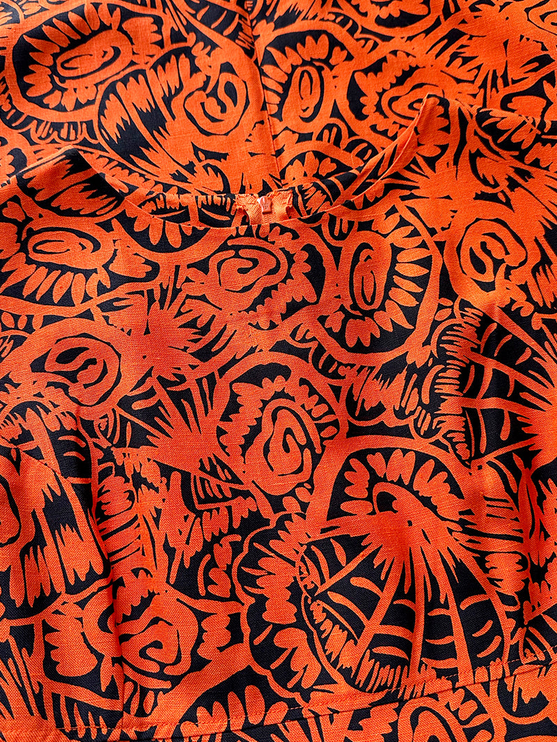 Oranje linnen print jurk
