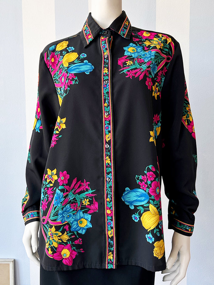 Zwarte floral blouse