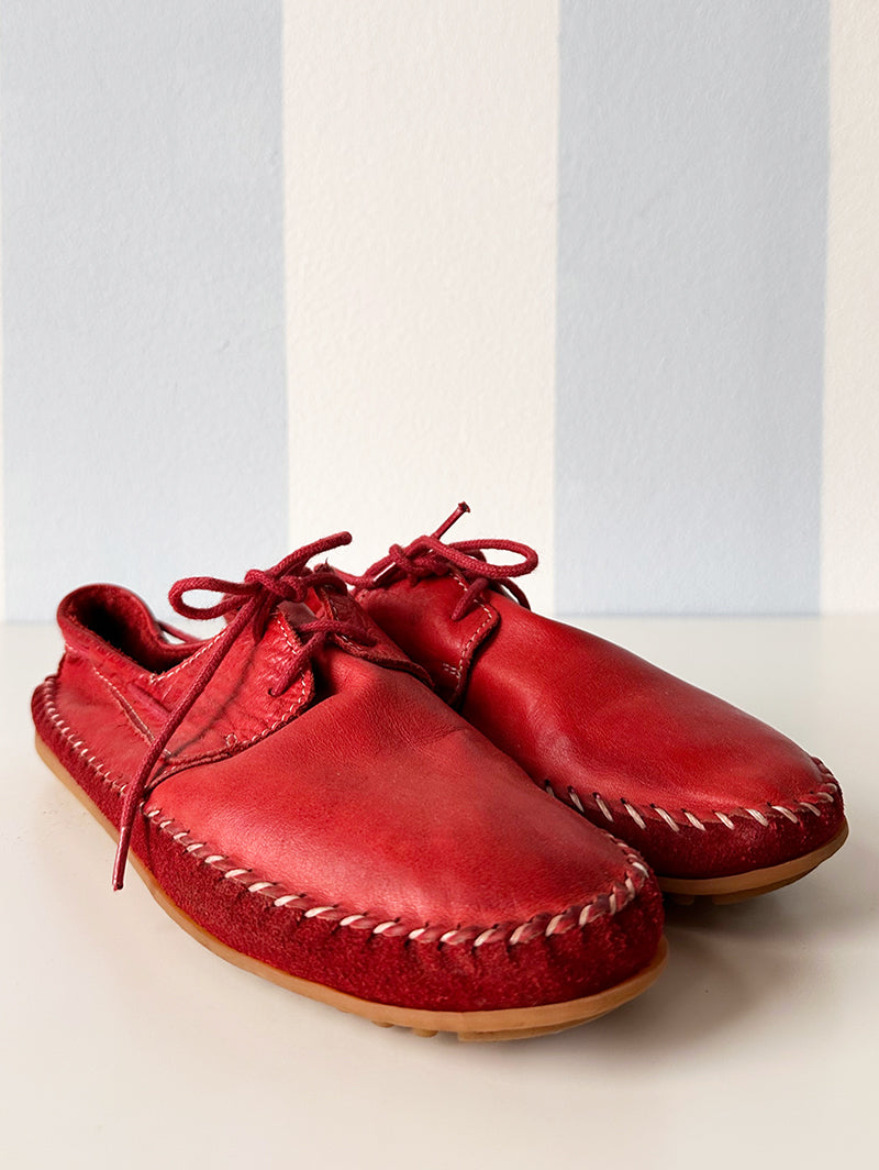 Rode leren mocassins