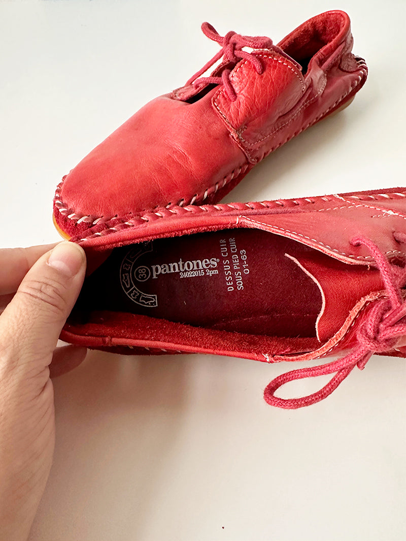 Rode leren mocassins