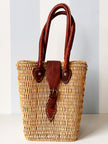 Rieten handtas met leren details