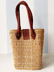 Rieten handtas met leren details