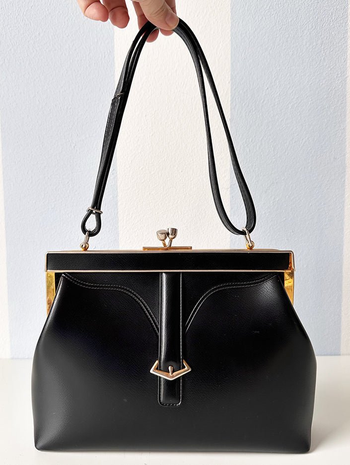 Zwart faux leren handtas
