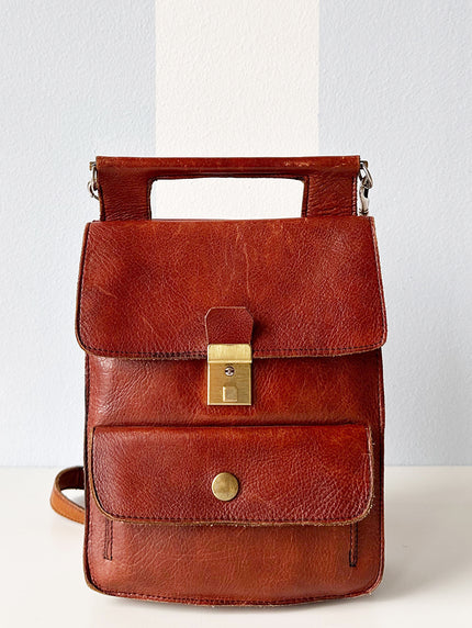 70s Bruin leren schoudertasje