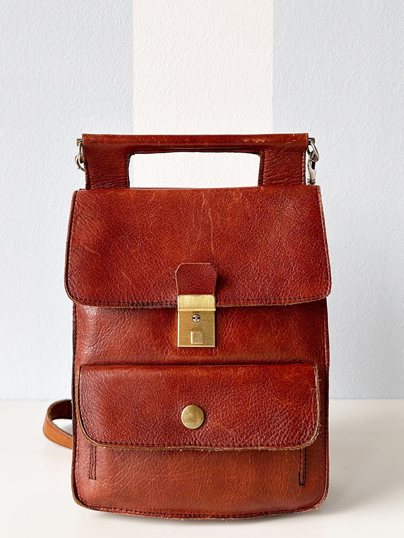 70s Bruin leren schoudertasje