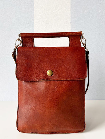 70s Bruin leren schoudertasje