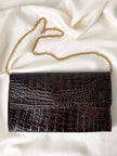 Donkerbruine kroko clutch