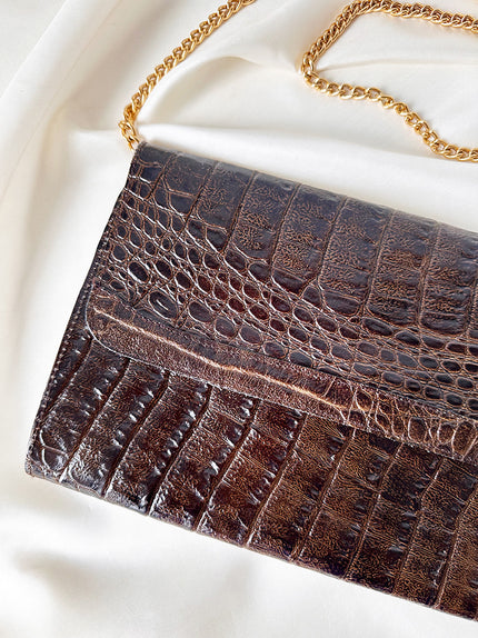 Donkerbruine kroko clutch
