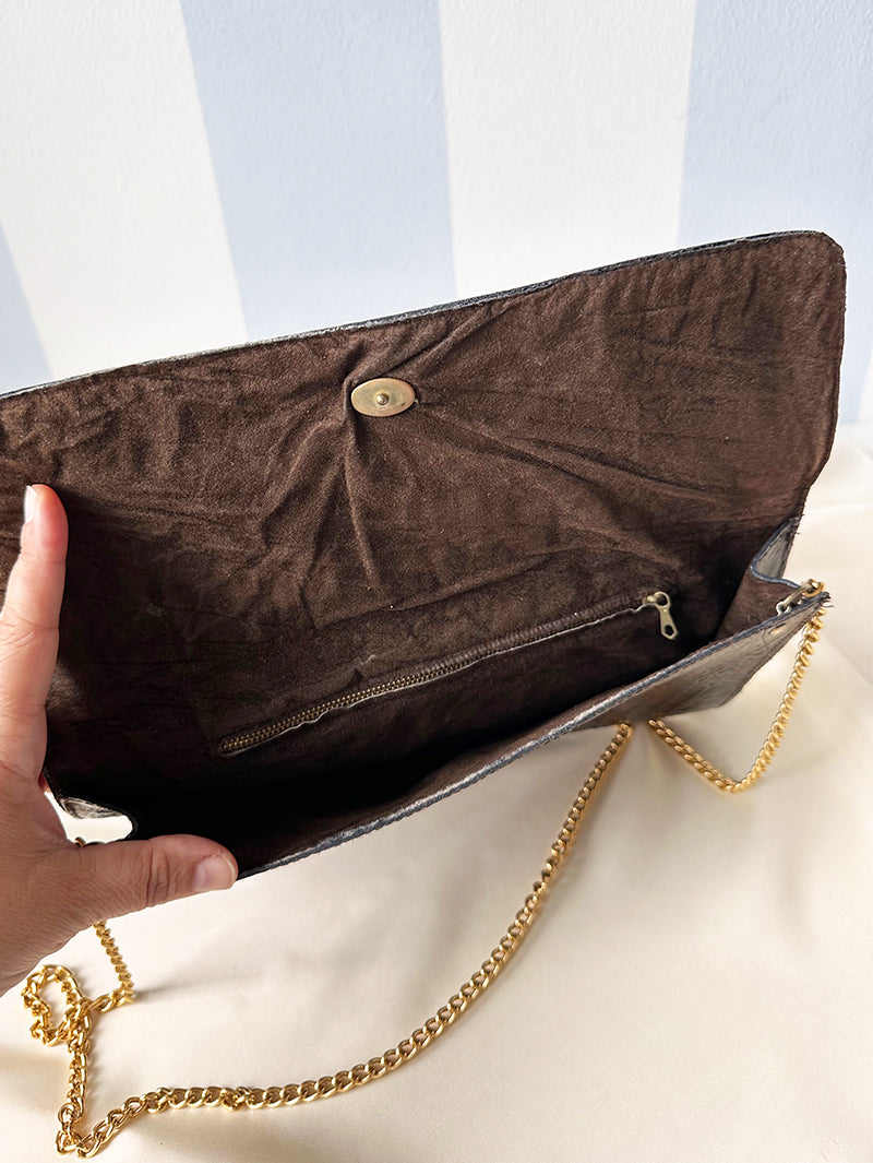 Donkerbruine kroko clutch